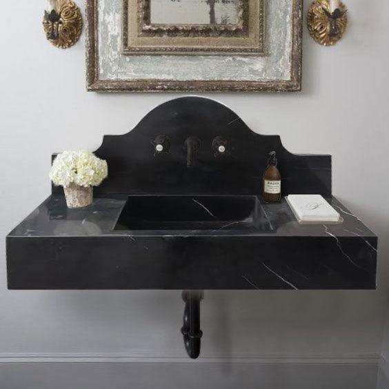 Toros Black Marble Wall-mount Bathroom Sink with Backsplash Polished (W)15