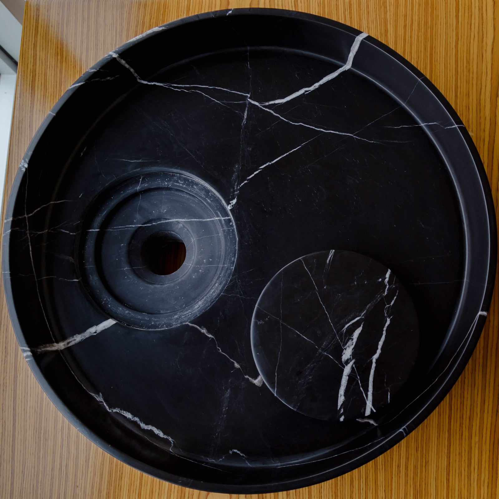 Toros Black Natural Stone Marble Artistic Vessel Sink Polished (D)17.5