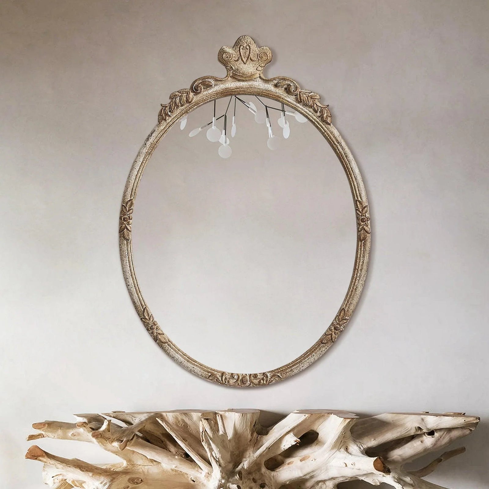 Traditioanl Oval Mirror With Wood Frame Rustic Decor Wall Mirror