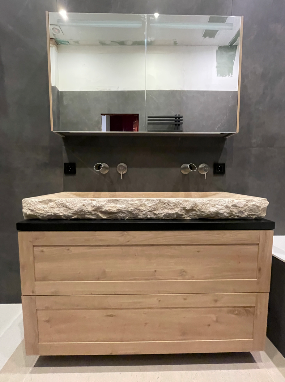 Troia Light Travertine Rectangular Vessel Sink Honed and Hand-Split (W)16