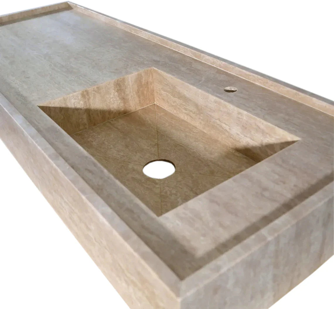 Troia Beige Travertine Rectangular Wall-mount Bathroom Sink (W)20