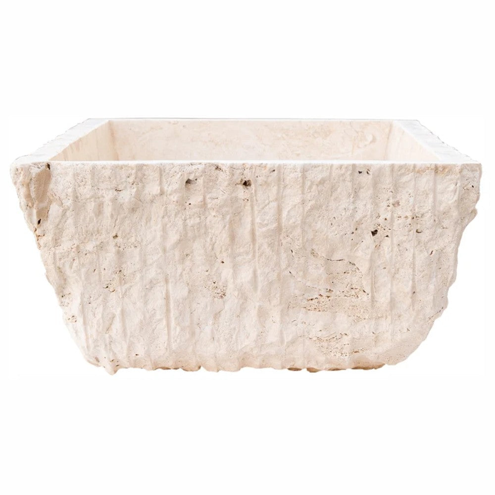 Troia Light Rustic Natural Stone Vessel Sink Honed Interior Hand Chiseled Exterior (W)12