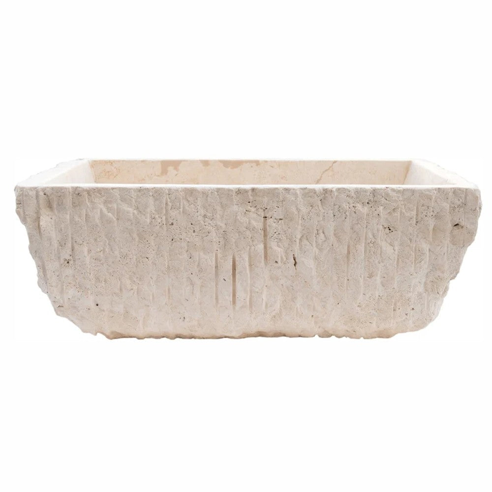 Troia Light Rustic Natural Stone Vessel Sink Honed Interior Hand Chiseled Exterior (W)12