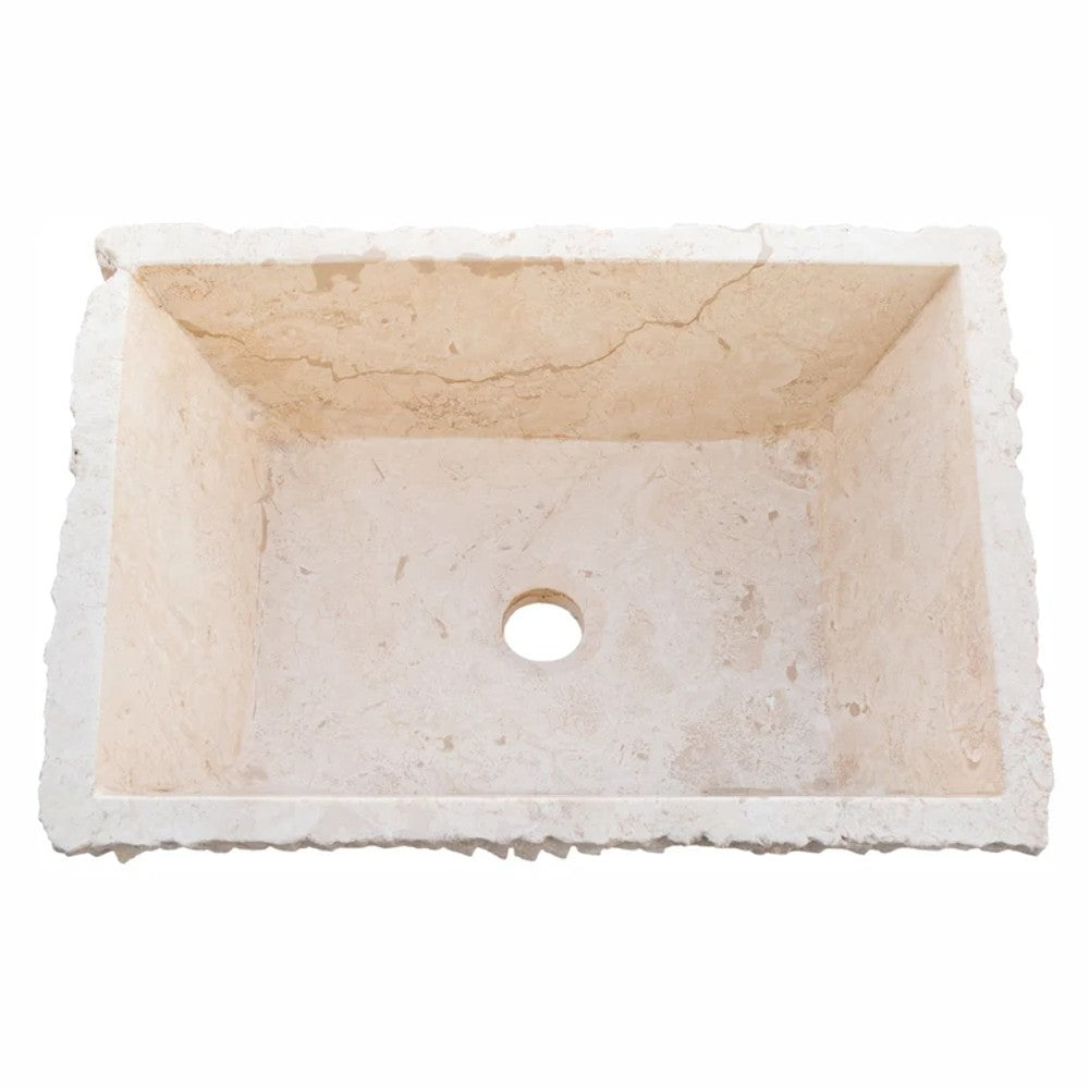 Troia Light Rustic Natural Stone Vessel Sink Honed Interior Hand Chiseled Exterior (W)12" (L)17" (H)6"