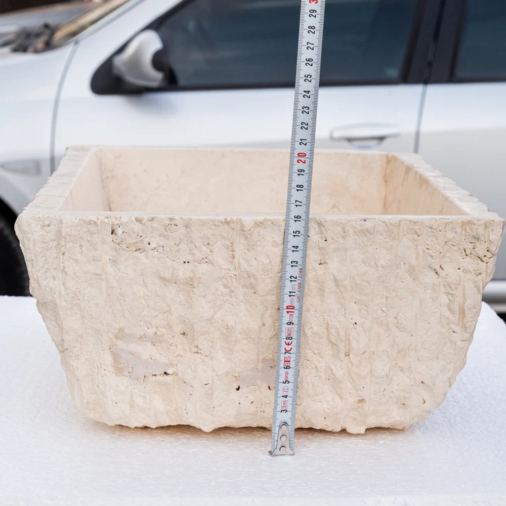 Troia Light Rustic Natural Stone Vessel Sink Honed Interior Hand Chiseled Exterior (W)12