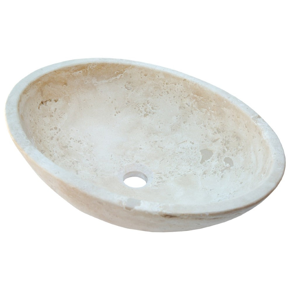 Troia Light Travertine Natural Stone Oval Vessel Sink (W)16