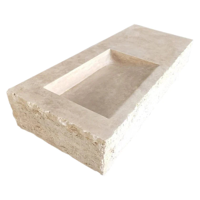 Troia Light Travertine Rustic Rectangular Wall-mount Bathroom Sink (W)16