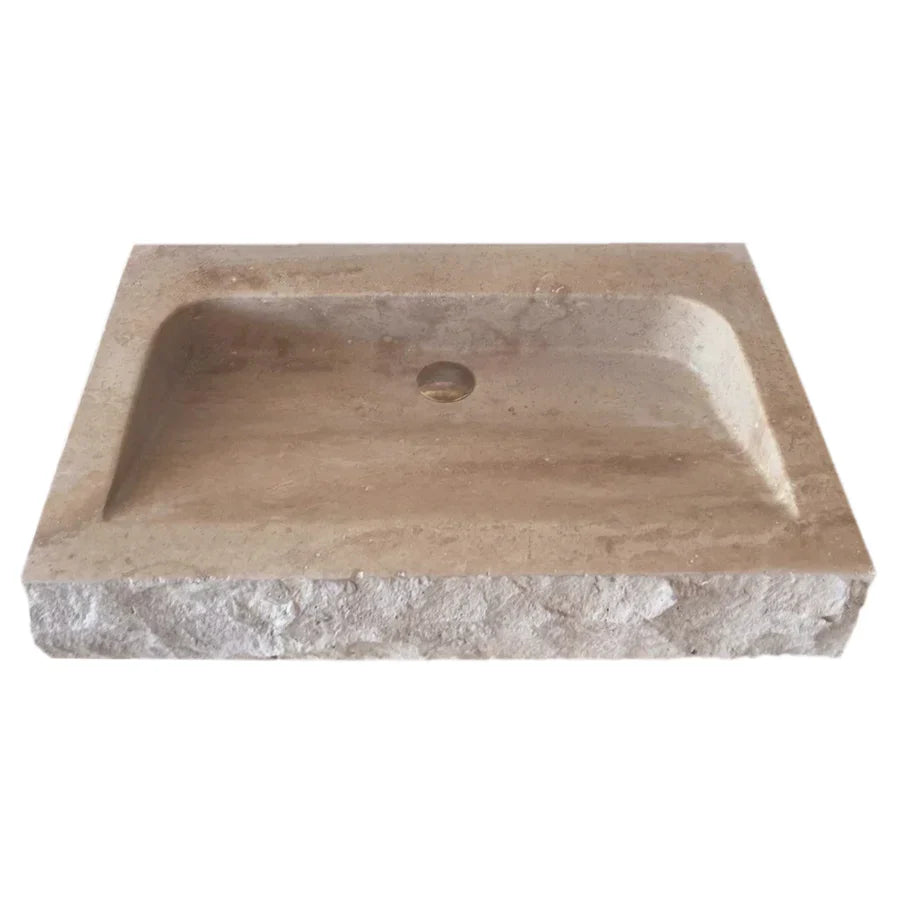 Troia Light Travertine Rustic Rectangular Wall-mount Bathroom Sink (W)16