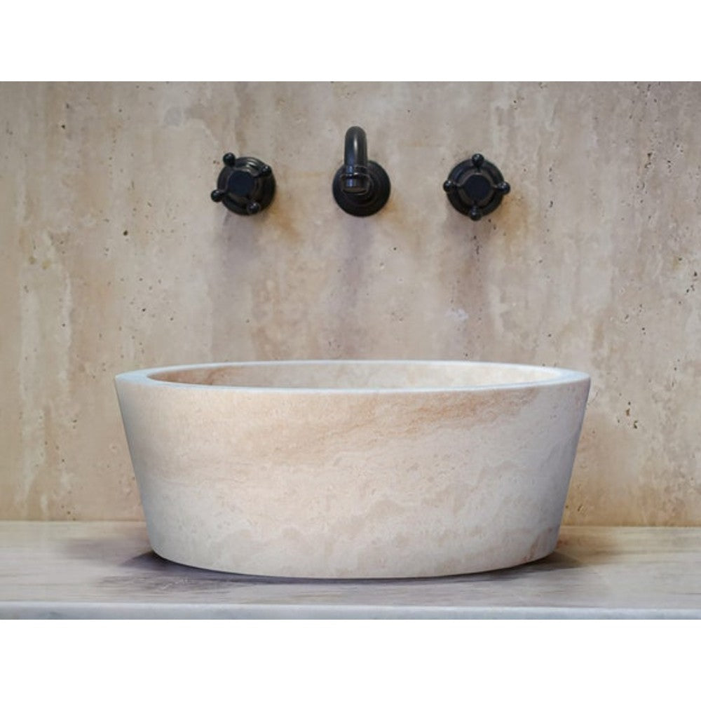 Troia Light Travertine Natural Stone Vessel Sink (D)16