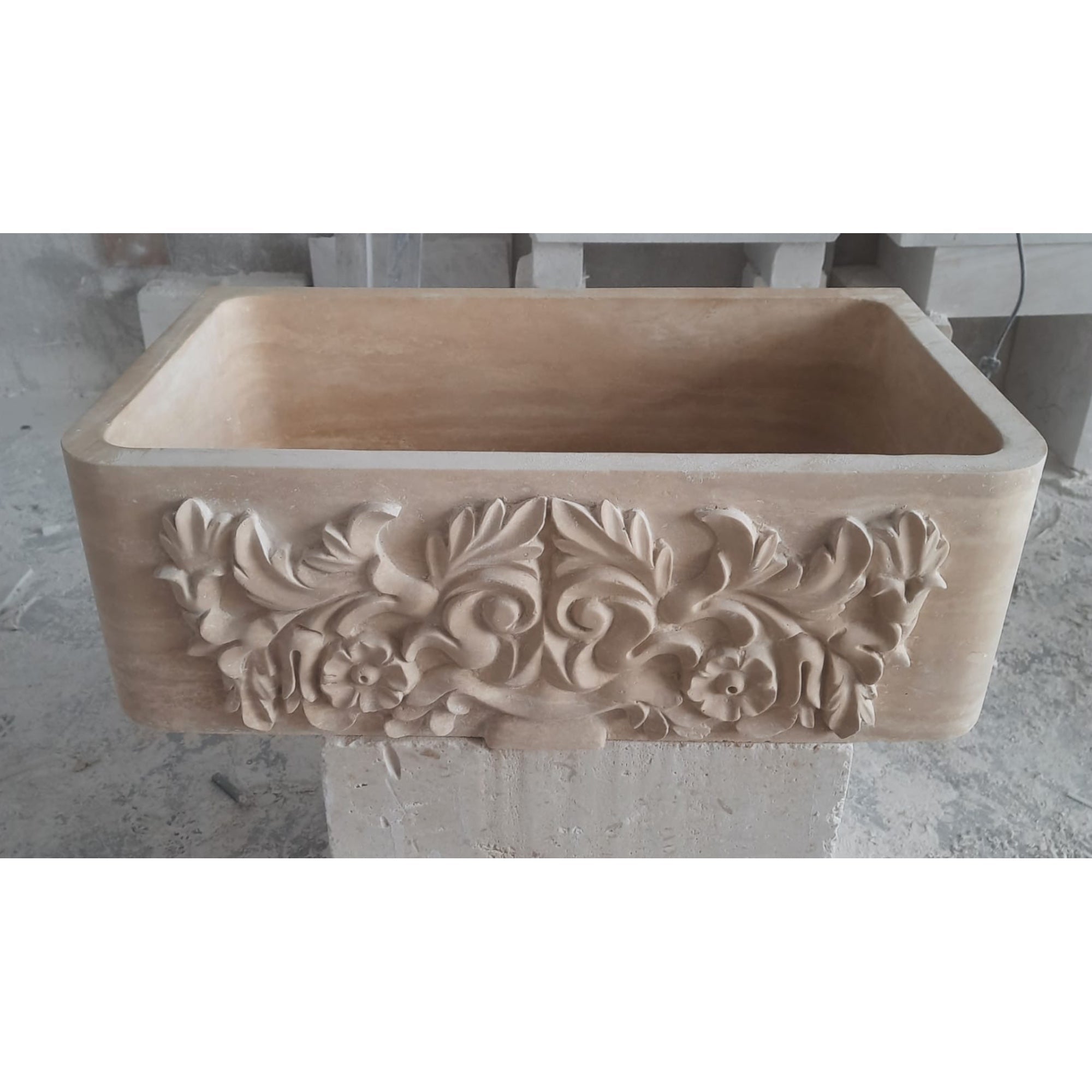 Troia Light Travertine Natural Stone Farmhouse Apron Kitchen Sink (W)18" (L)30" (H)10"