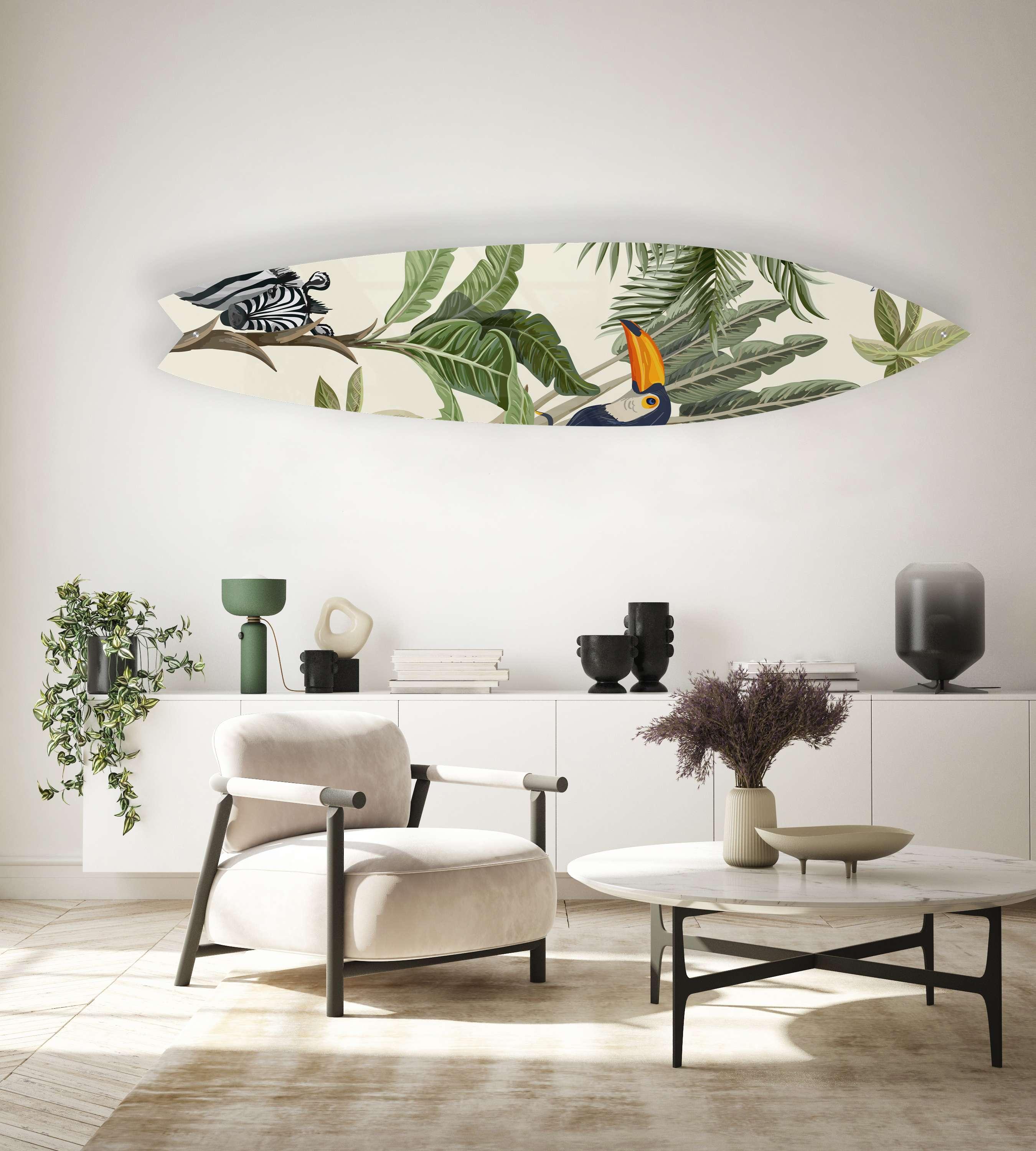Tropical Toucan Zebra Acrylic Surfboard Wall Art