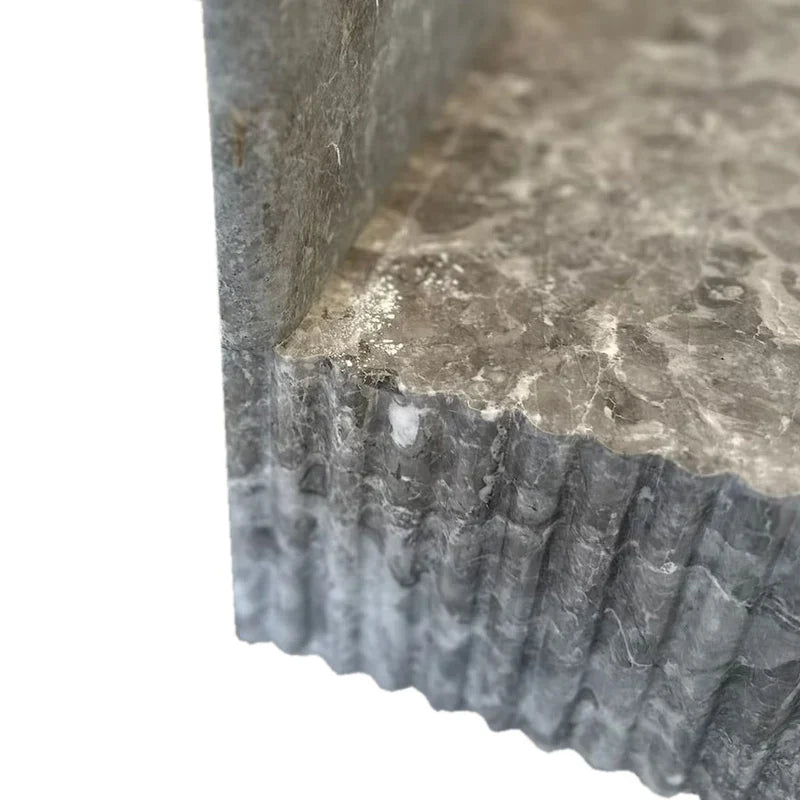 Tundra Gray Marble Rectangular Wall-mount Bathroom Sink with 6