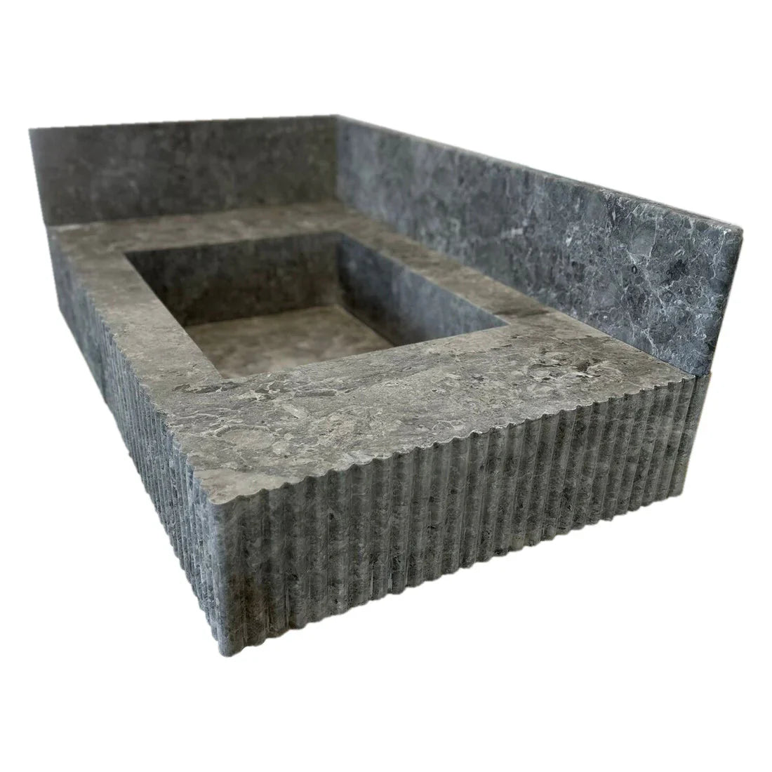 Tundra Gray Marble Rectangular Wall-mount Bathroom Sink with 6