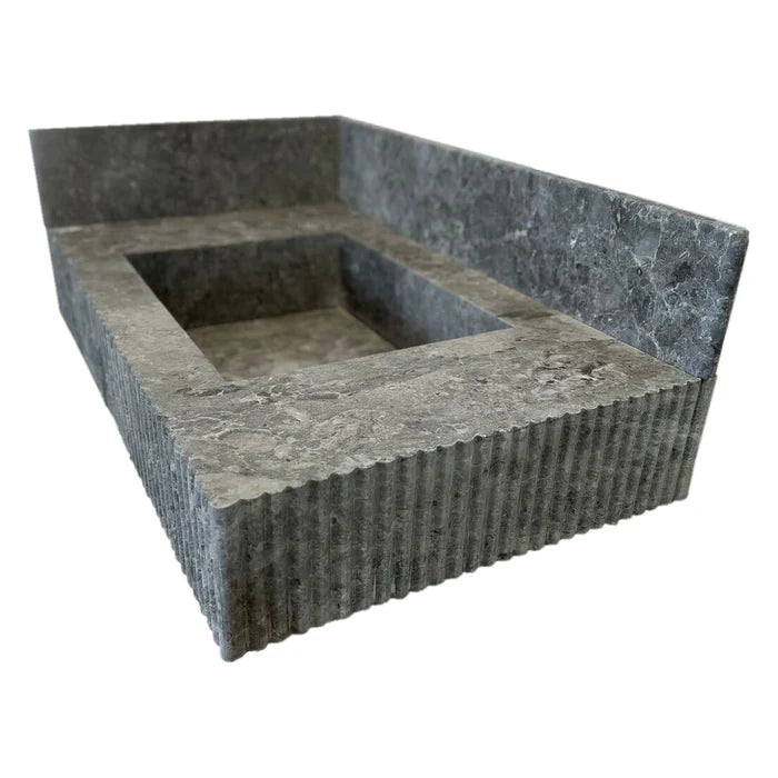 Tundra Gray Marble Rectangular Wall-mount Bathroom Sink with 6