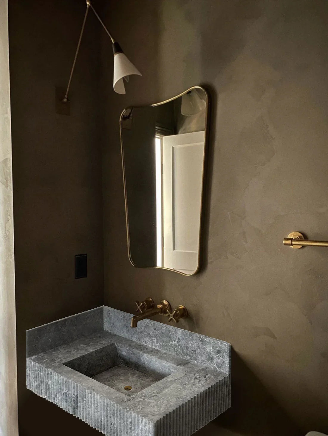 Tundra Gray Marble Rectangular Wall-mount Bathroom Sink with 6