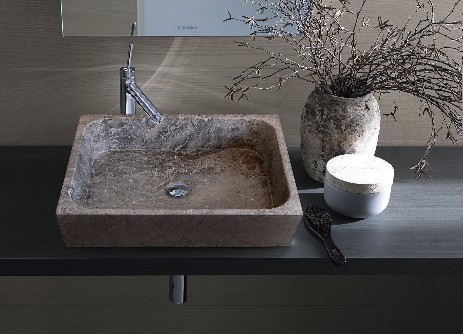 Tundra Gray Marble Farmhouse Rectangular Sink (W)16
