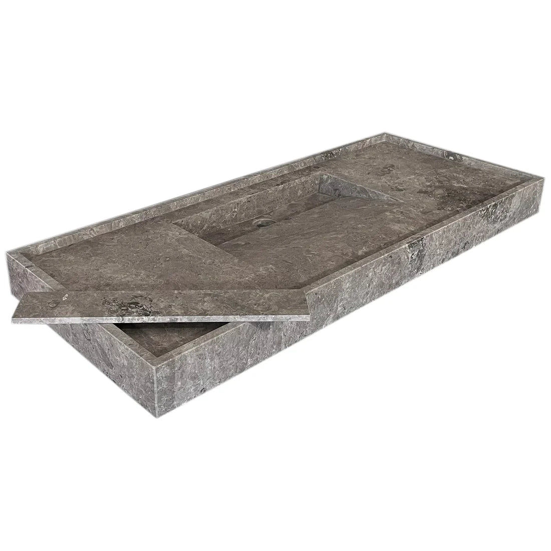 Tundra Grey Marble Rectangular Wall-mount Bathroom Sink Hidden Drain (W)20