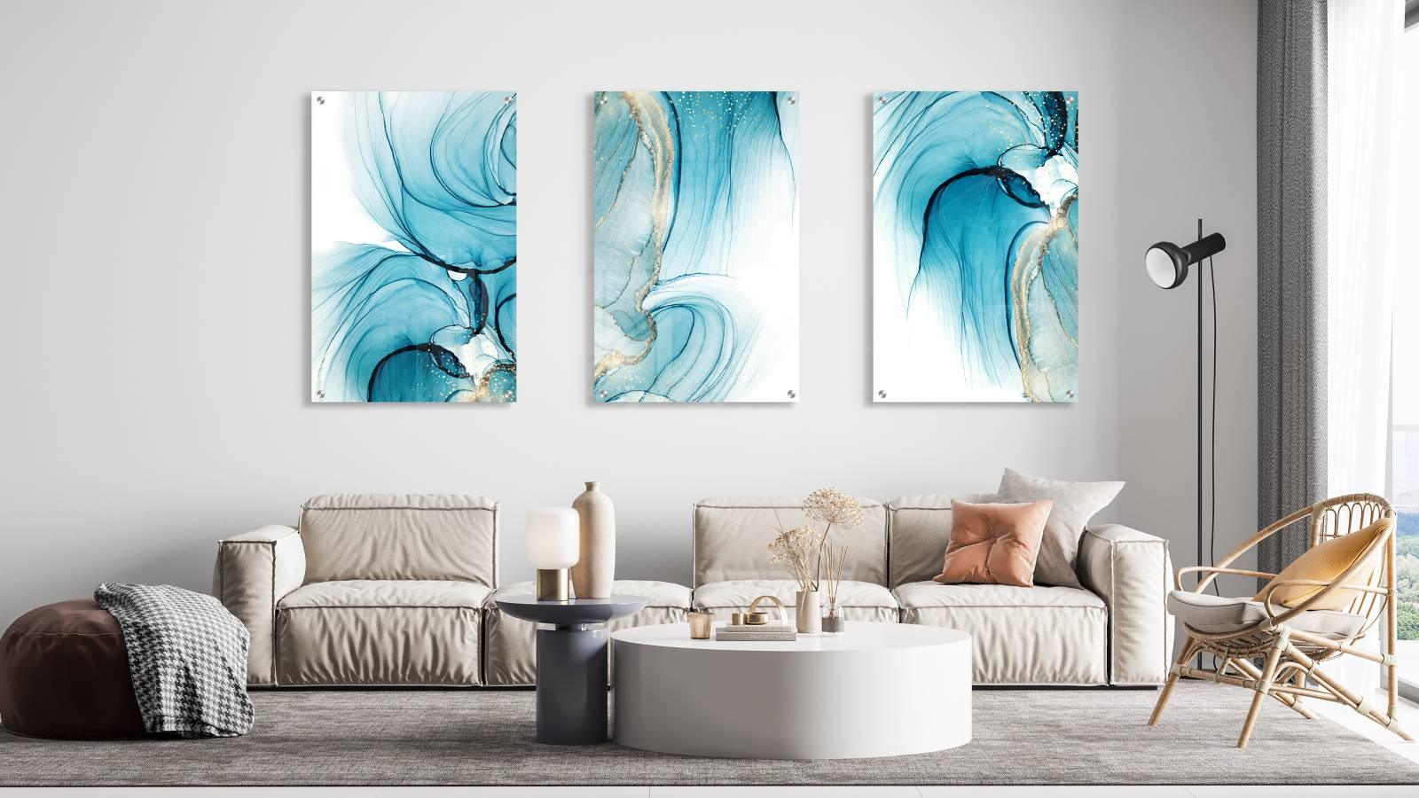 Turquoise Pattern Set of 3 Prints Modern Wall Art Modern Artwork