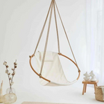 Twill Natural Round Hanging Chair Teak Frame