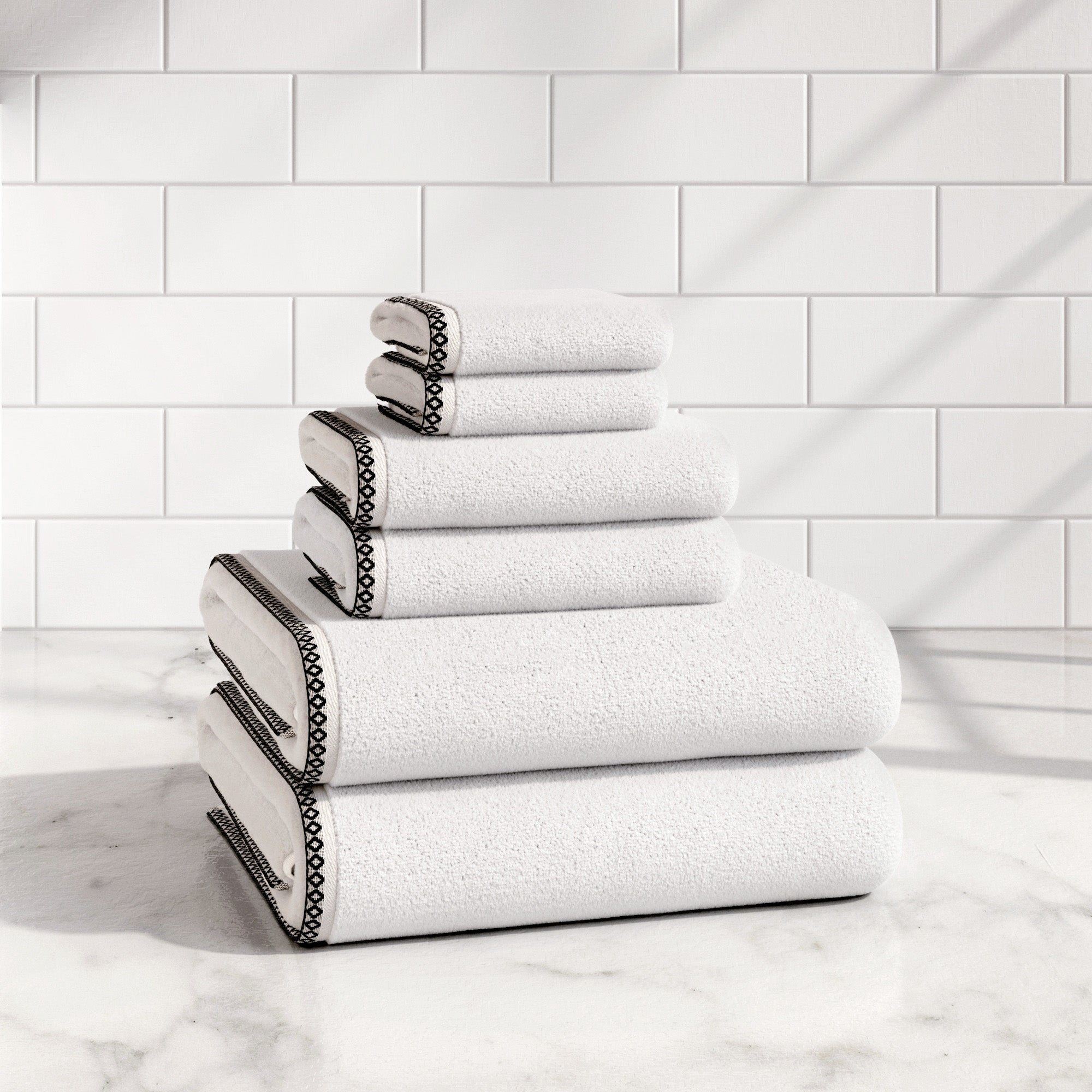Cotton Border-Stitched 6-Piece Towel Set - Valery Collection