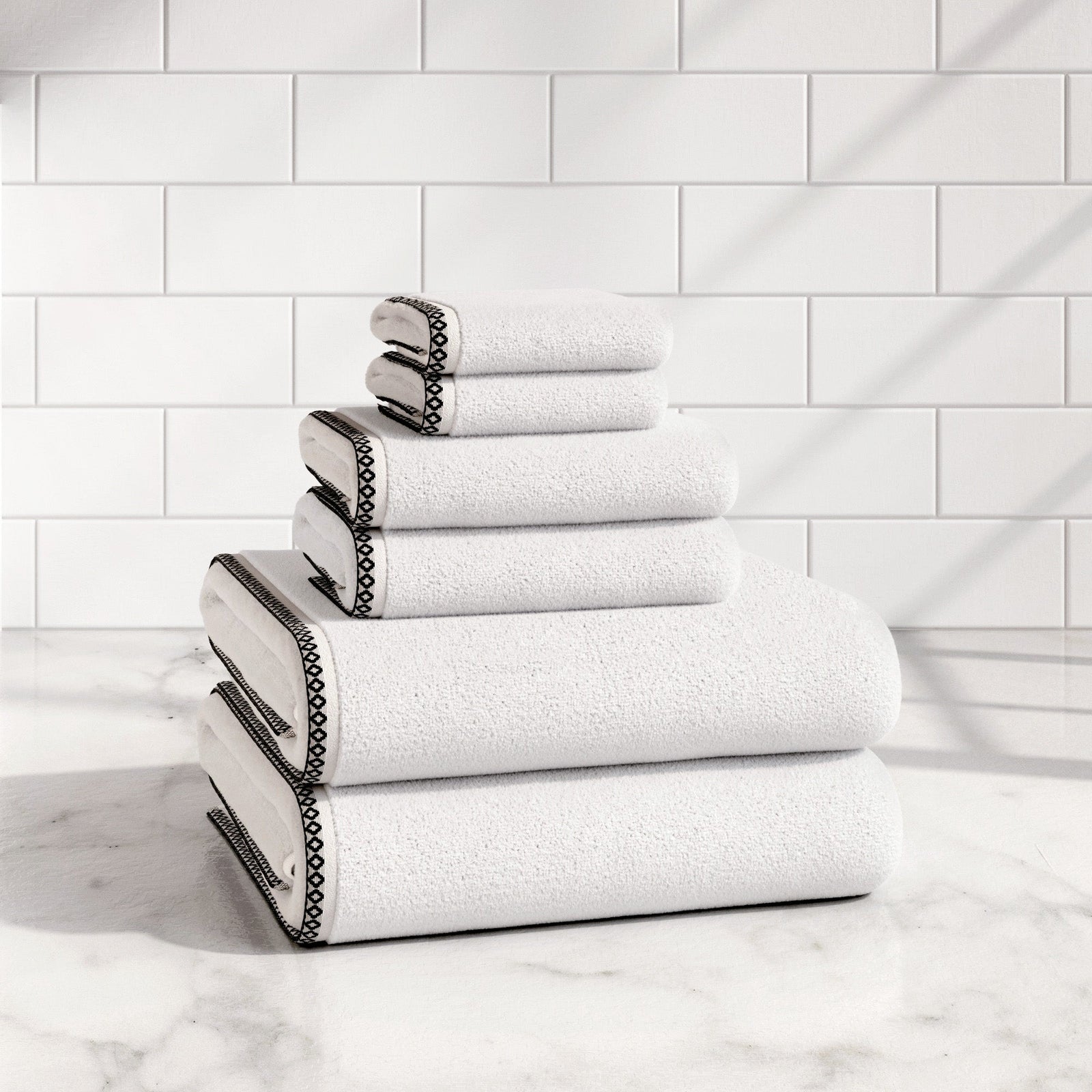 Cotton Border-Stitched 6-Piece Towel Set - Valery Collection