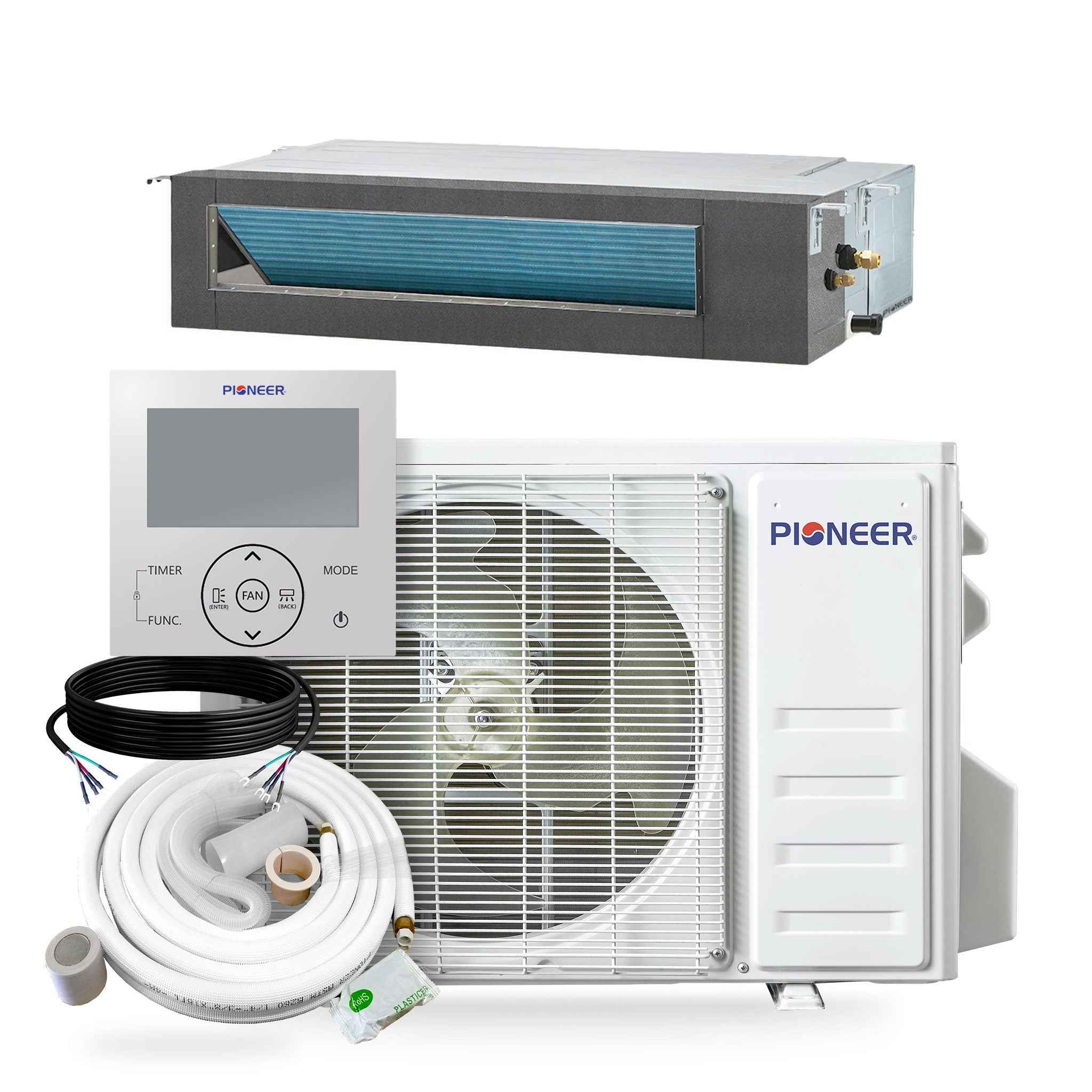Pioneer® Quantum Ultra™ 9,500 BTU 19.6 SEER2 230V Ceiling Concealed Ducted Mini-Split Air Conditioner Inverter Heat Pump Full Set