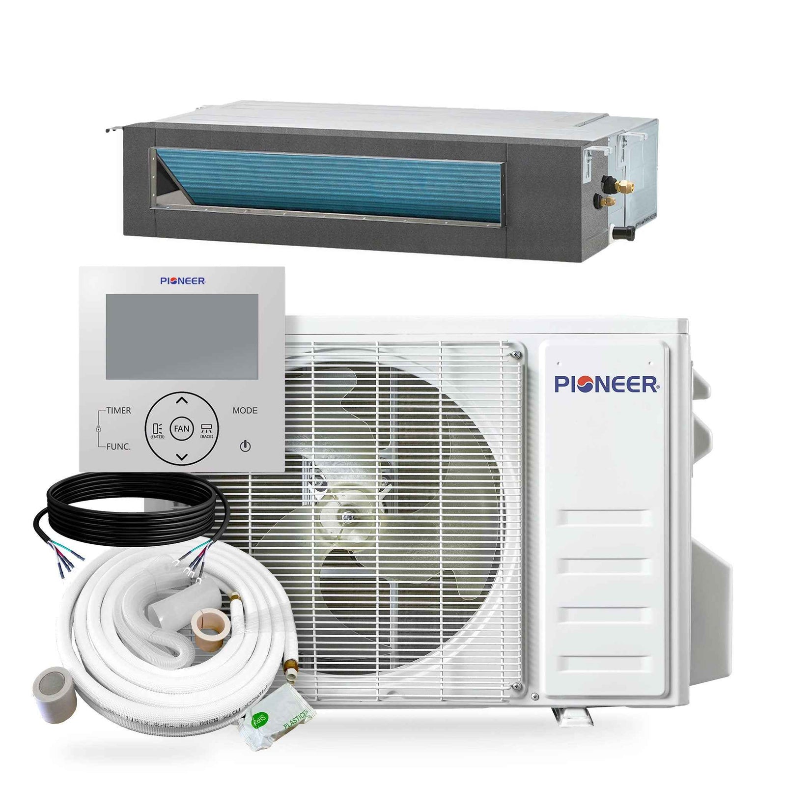 Pioneer® Quantum Ultra™ 9,500 BTU 19.6 SEER2 230V Ceiling Concealed Ducted Mini-Split Air Conditioner Inverter Heat Pump Full Set