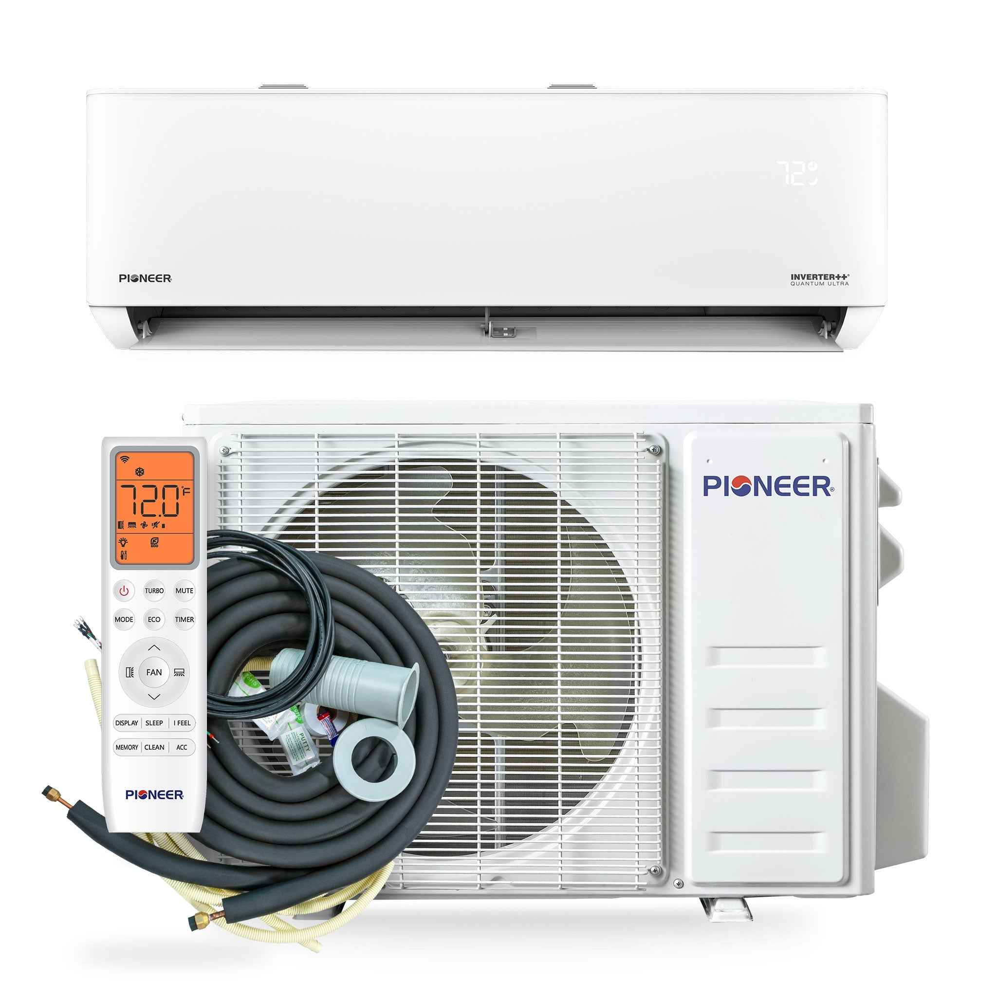 Pioneer® Quantum Ultra™ 9,000 BTU 24 SEER2 230V High-Wall Ductless Energy-Star Mini-Split Air Conditioner Inverter Heat Pump Full Set