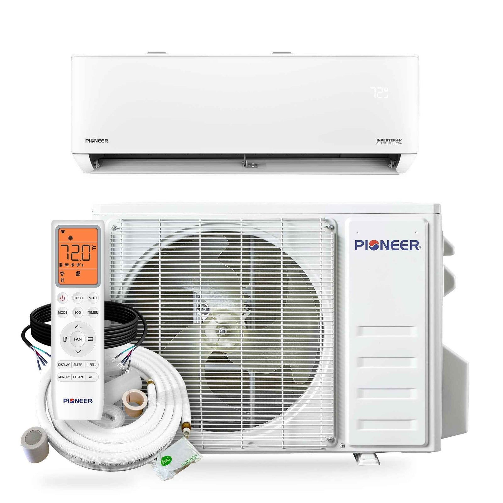 Pioneer® Quantum Ultra™ 12,000 BTU 24 SEER2 230V High-Wall Ductless Energy-Star Mini-Split Air Conditioner Inverter Heat Pump Full Set