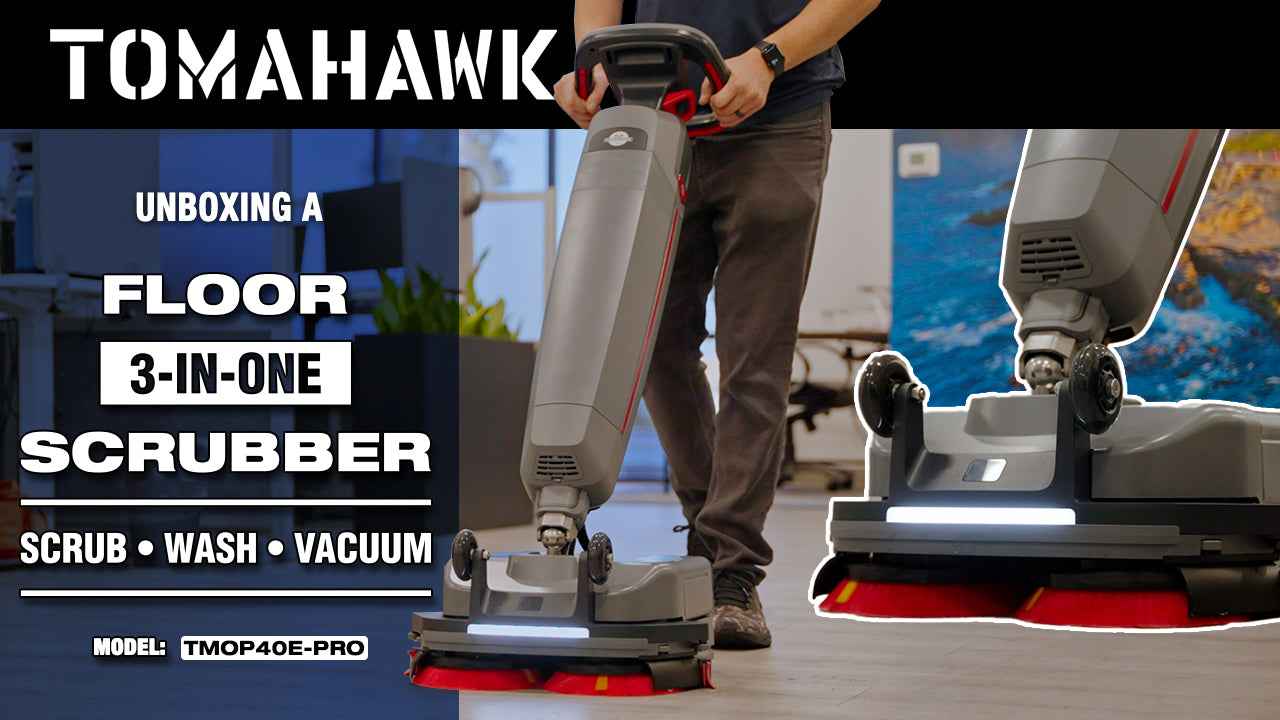 Tomahawk Electric Floor Scrubber Cleaner with 16” Power Mop Brushes Cordless Battery Powered