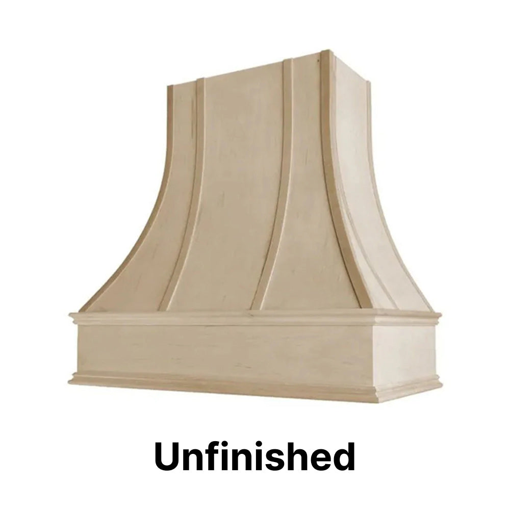 Wood Range Hood With Curved Strapped Front and Decorative Trim - 30