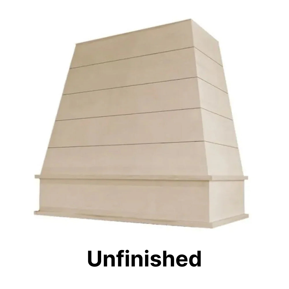 Wood Range Hood With Tapered Shiplap Front and Block Trim - 30
