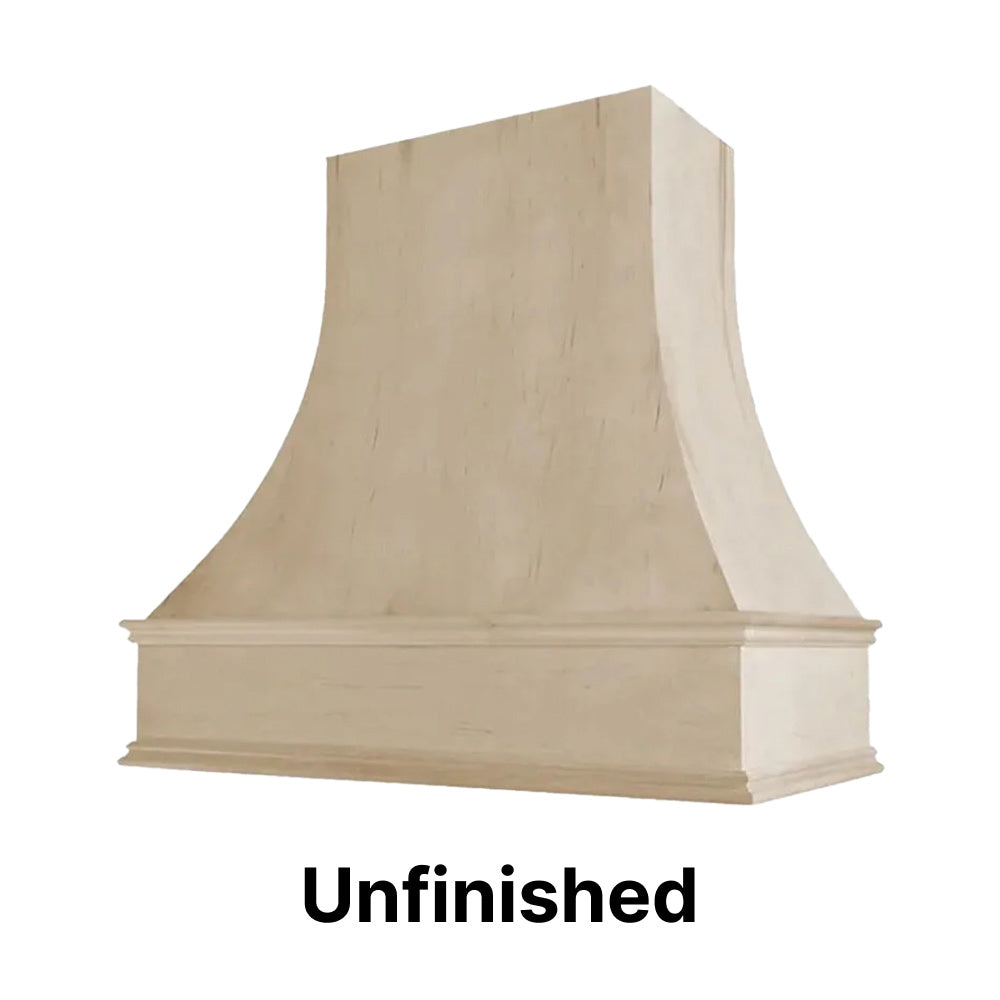 Wood Range Hood With Curved Front and Decorative Trim - 30