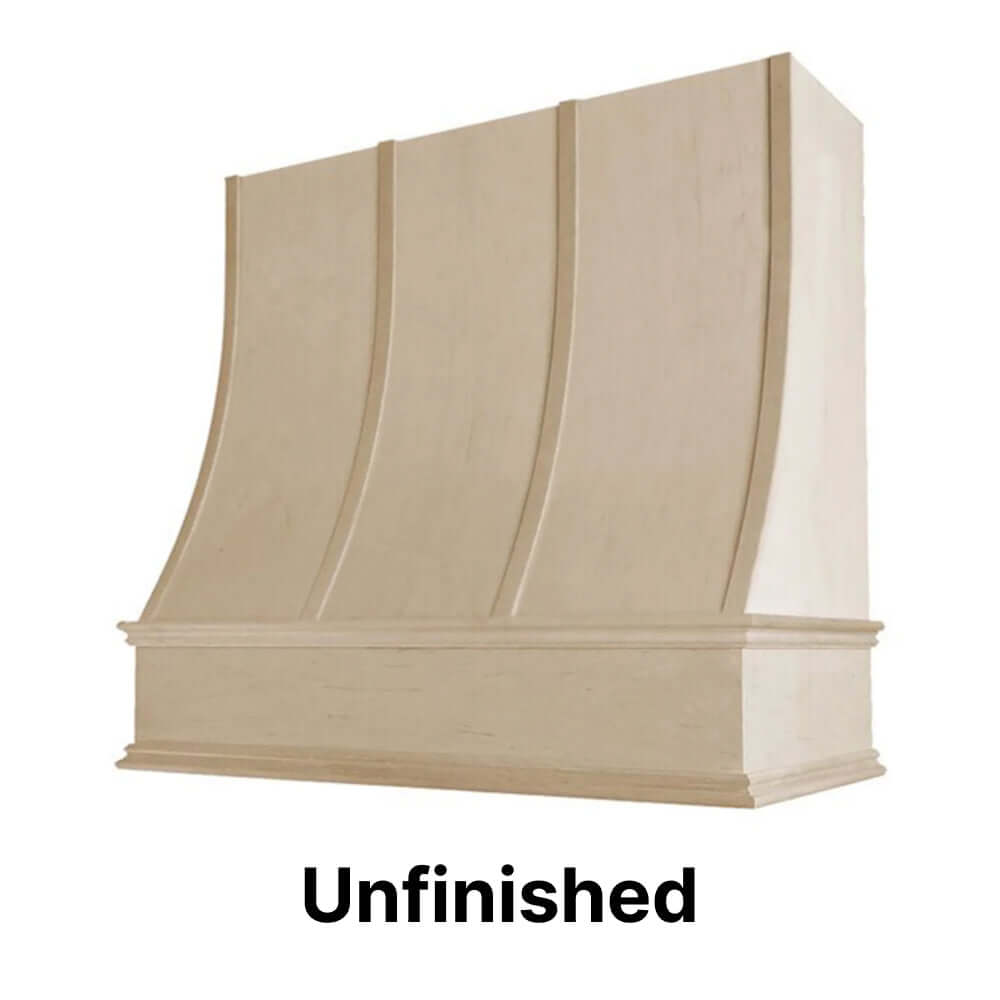 Wood Range Hood With Sloped Strapped Front and Decorative Trim - 30