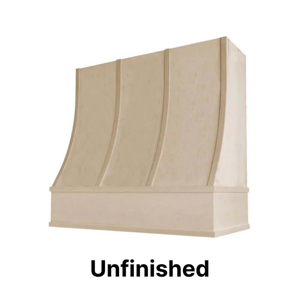 Unfinished Wood Range Hood With Sloped Strapped Front and Flat Trim - 30