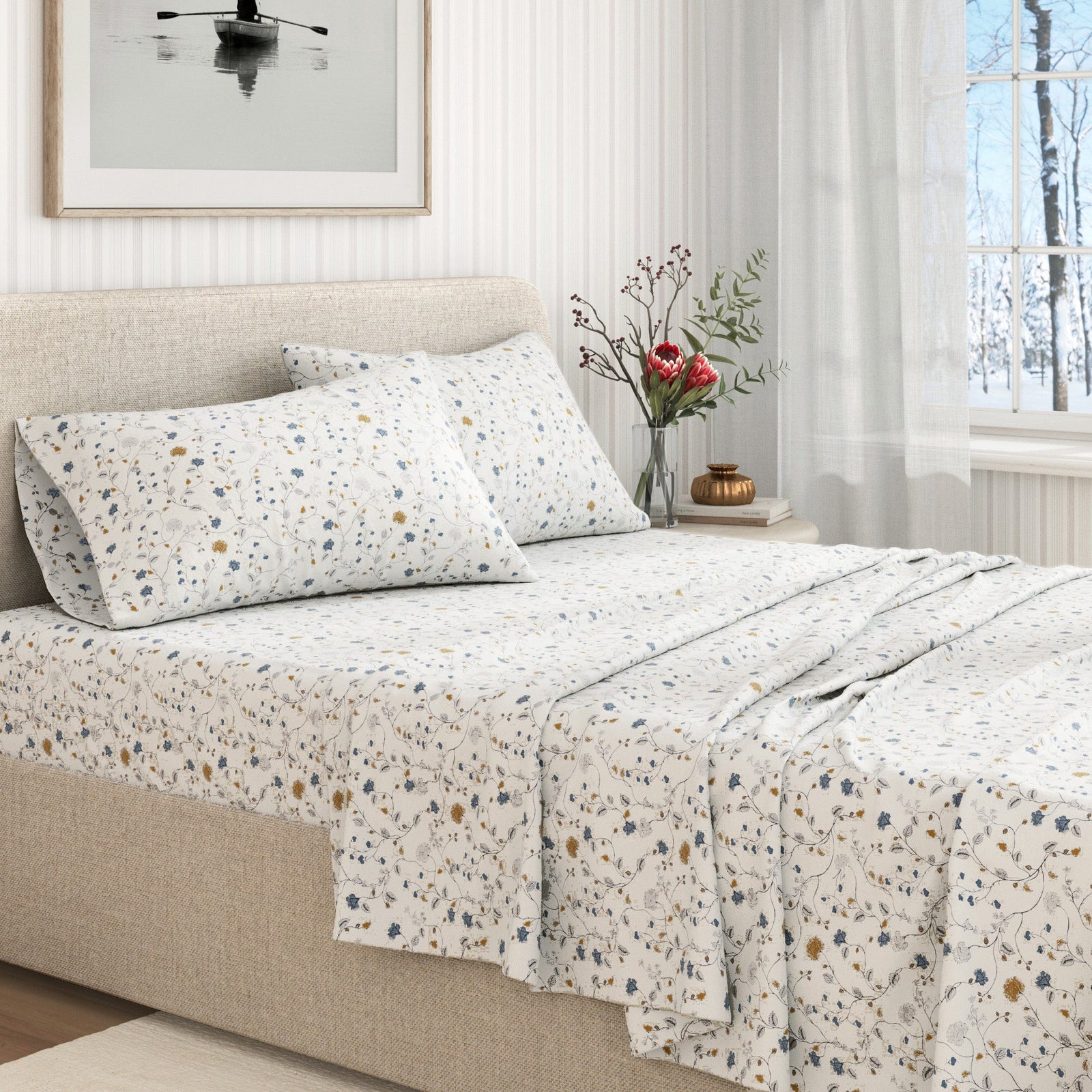 Turkish Cotton Flannel Sheet Set - Winter Floral Collection