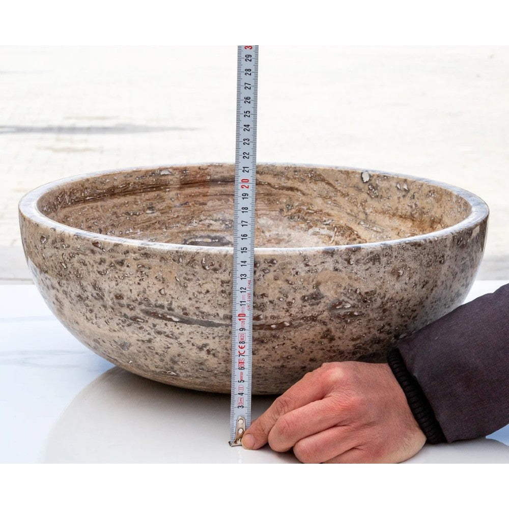 Valencia Beige Travertine Natural Stone Vessel Sink Filled and Polished (D)16