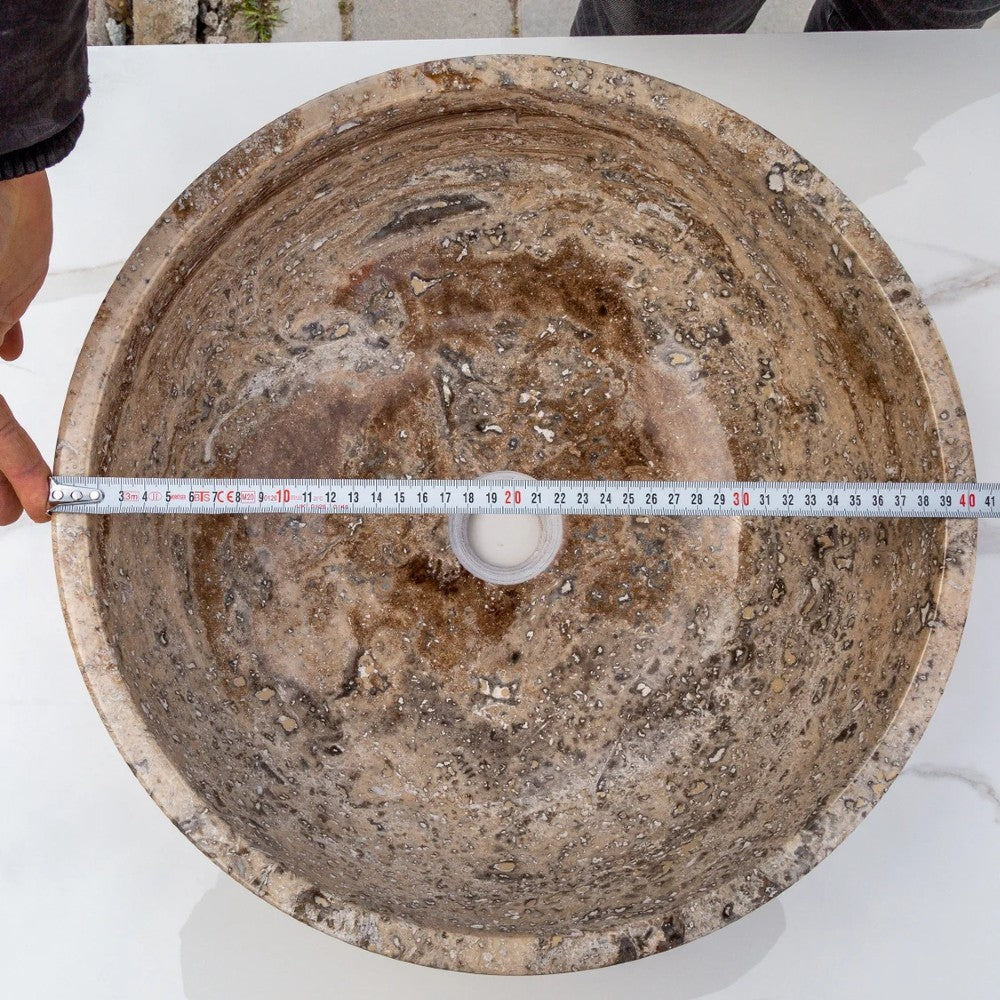 Valencia Beige Travertine Natural Stone Vessel Sink Filled and Polished (D)16