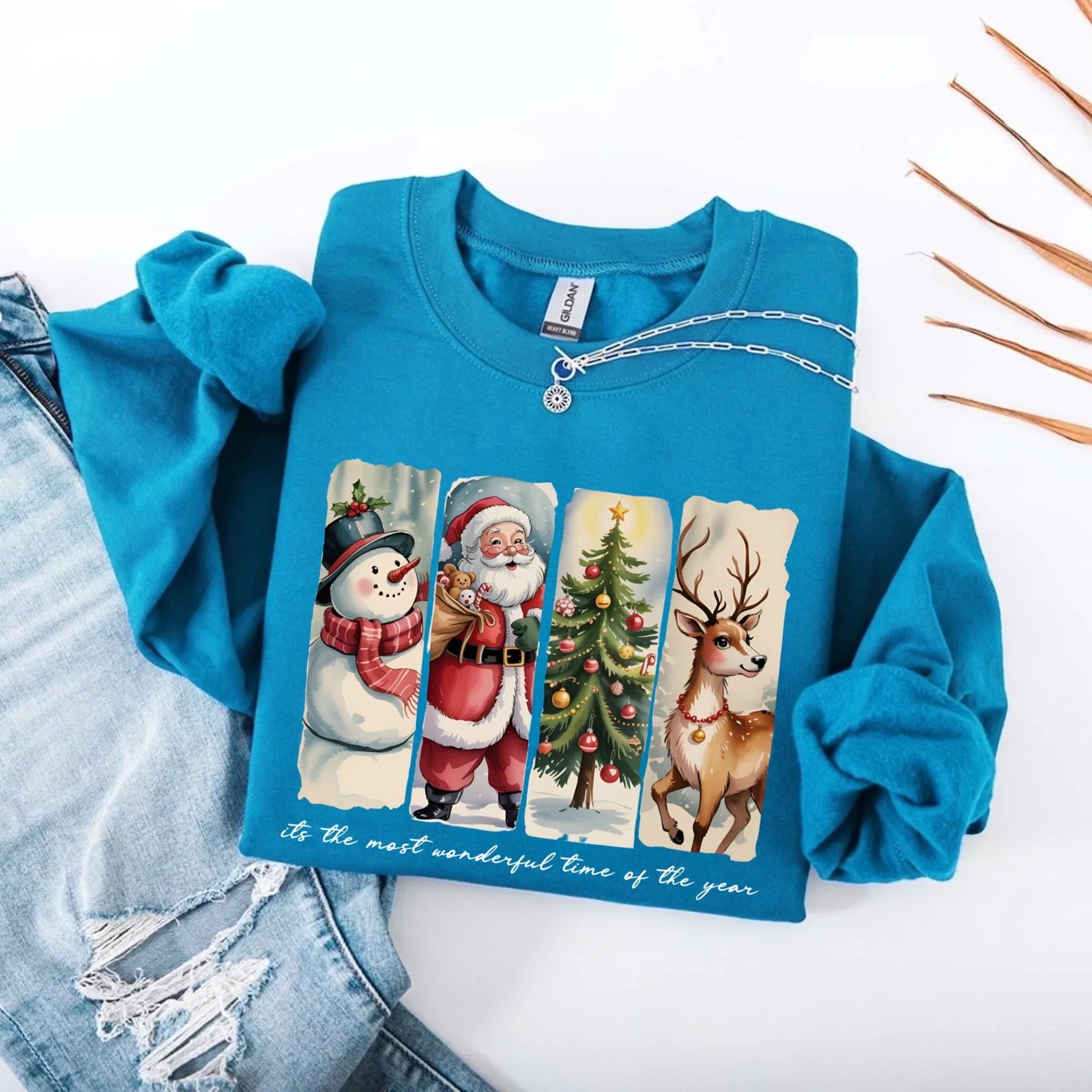 Vintage Santa Sweatshirt Wonderful Time Christmas Crewneck
