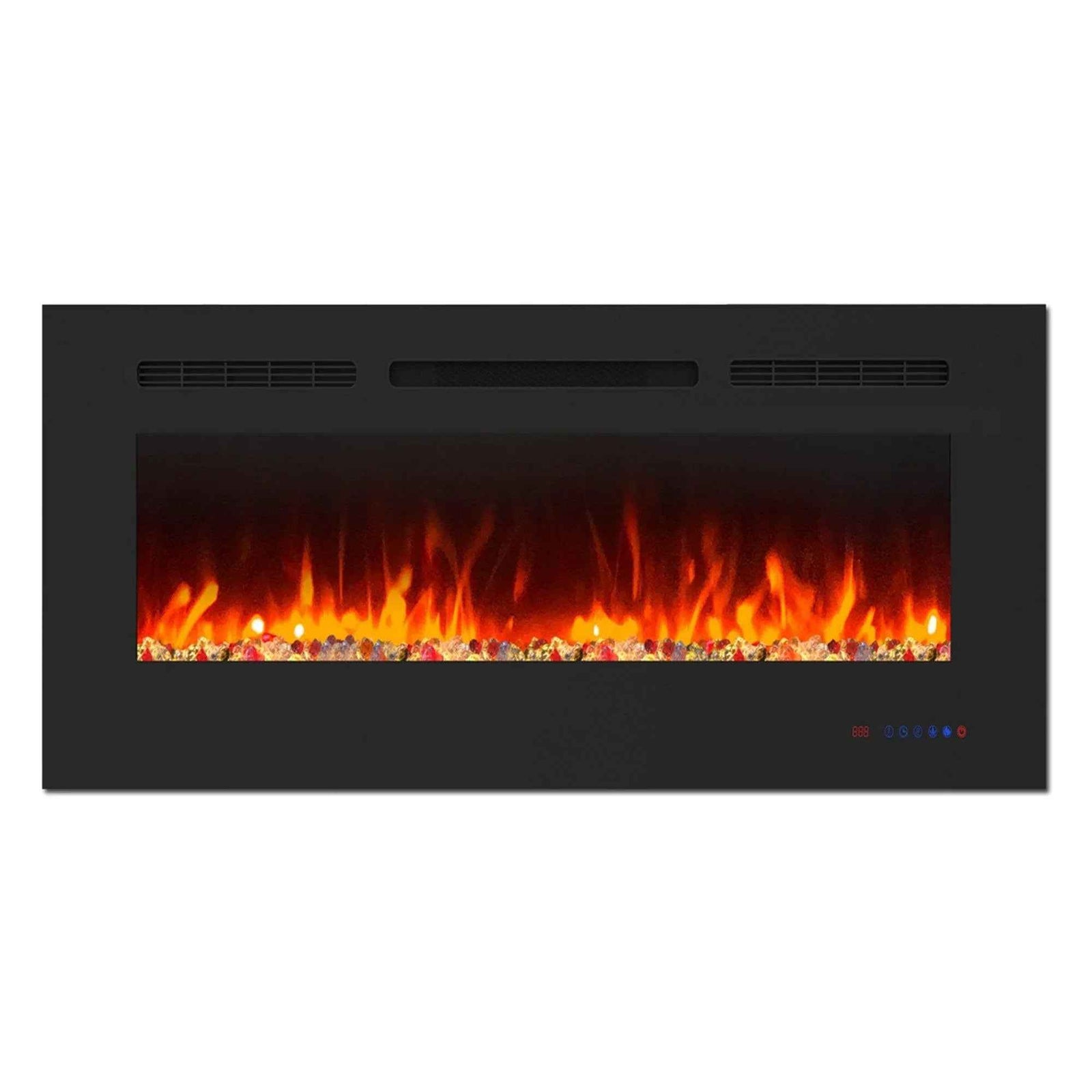 Insert or Wall-Mount Electric Fireplace with Remote Control and Touch Screen in 13 Flame Colors and Base Lights