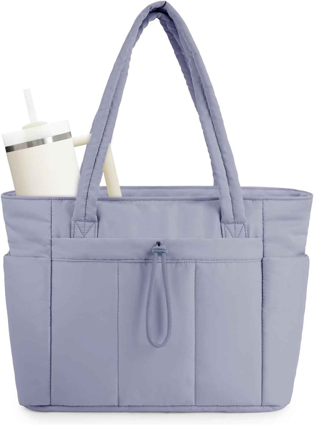 Quilted Puffer Tote Bag with Laptop Sleeve & Cup Holder 20L Travel Work
