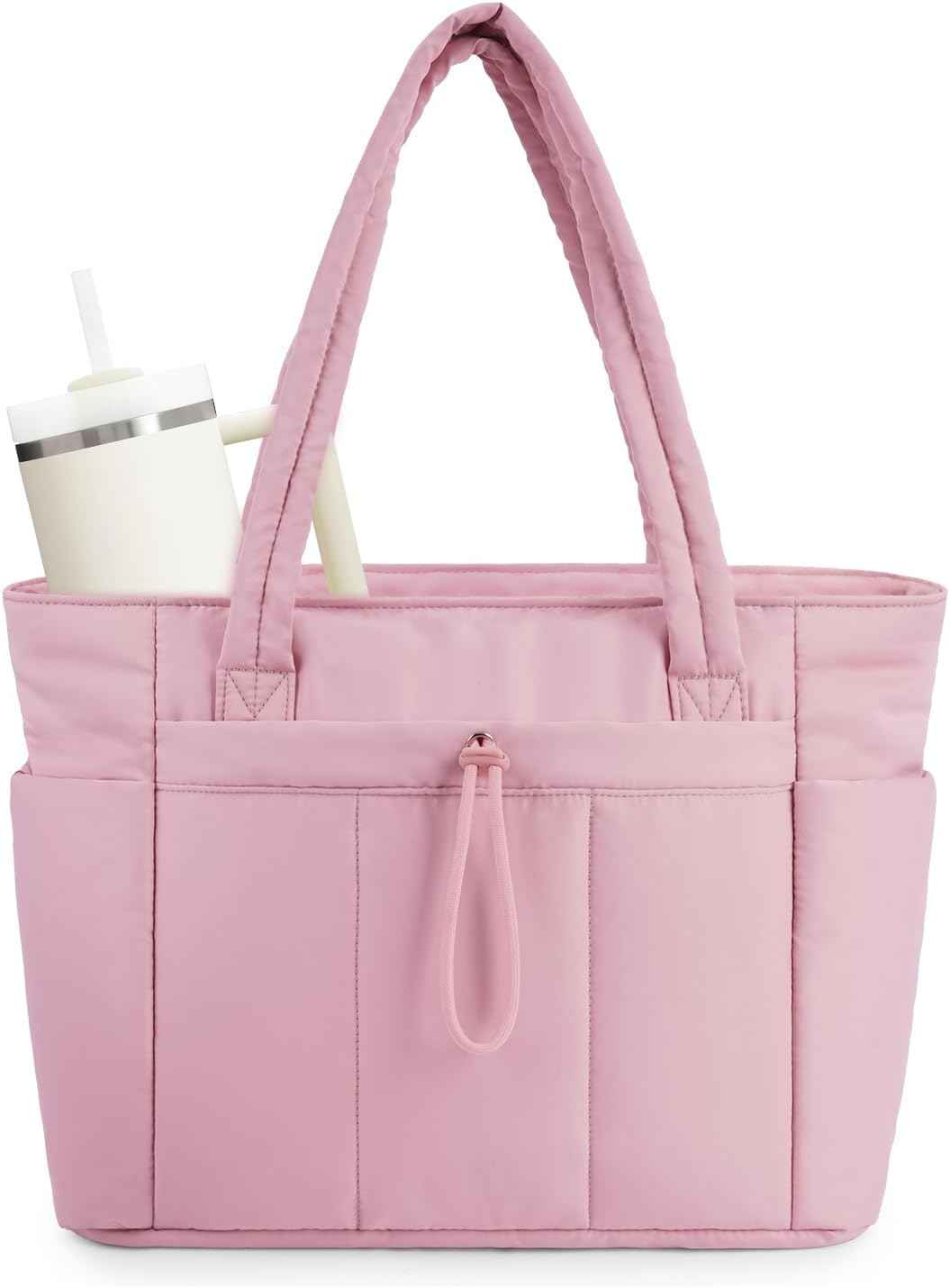 Quilted Puffer Tote Bag with Laptop Sleeve & Cup Holder 20L Travel Work