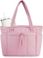 Quilted Puffer Tote Bag with Laptop Sleeve & Cup Holder 20L Travel Work