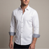 Jason// Cotton Knit-Stretch Button-Up Shirt With Contrast Details // White // Tailored Fit (Fitted)