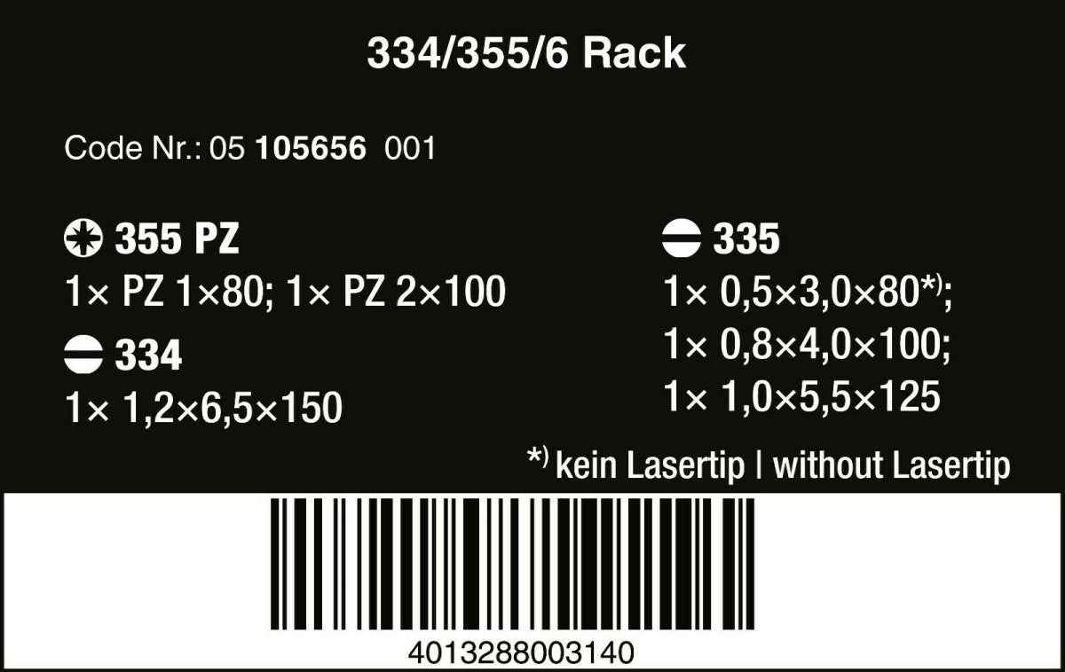 Wera 334/355/6 Kraftform Plus Lasertip Screwdriver Set 6 Piece 05105656001