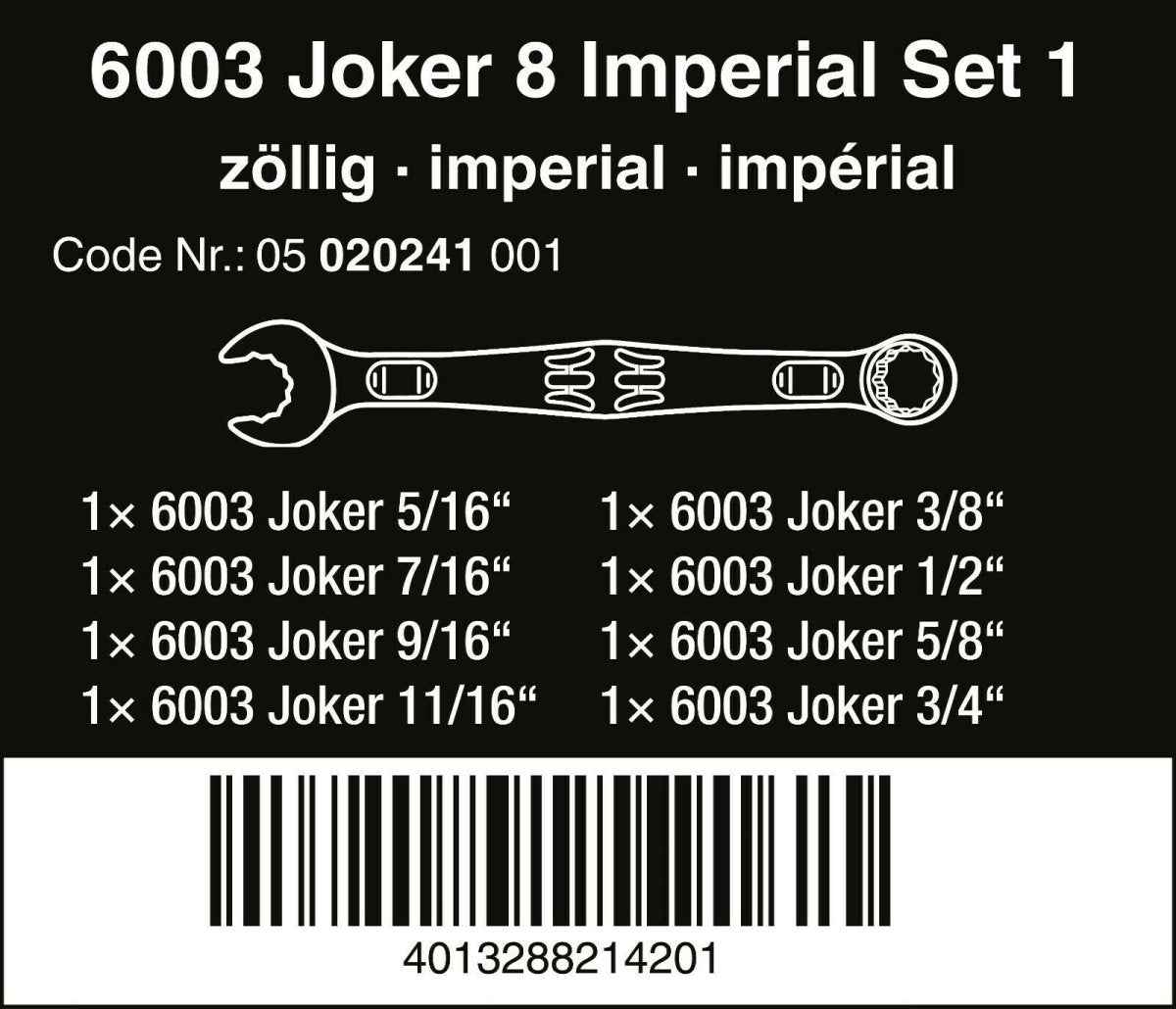 Wera 6003 Joker Combination Wrench Set 8 Piece SAE 05020241001