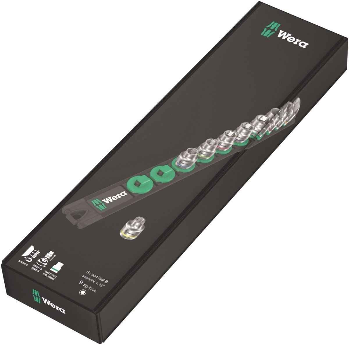 Wera B Zyklop Magnetic Rail Socket Set 3/8" Drive 9 Pieces SAE 05005450001