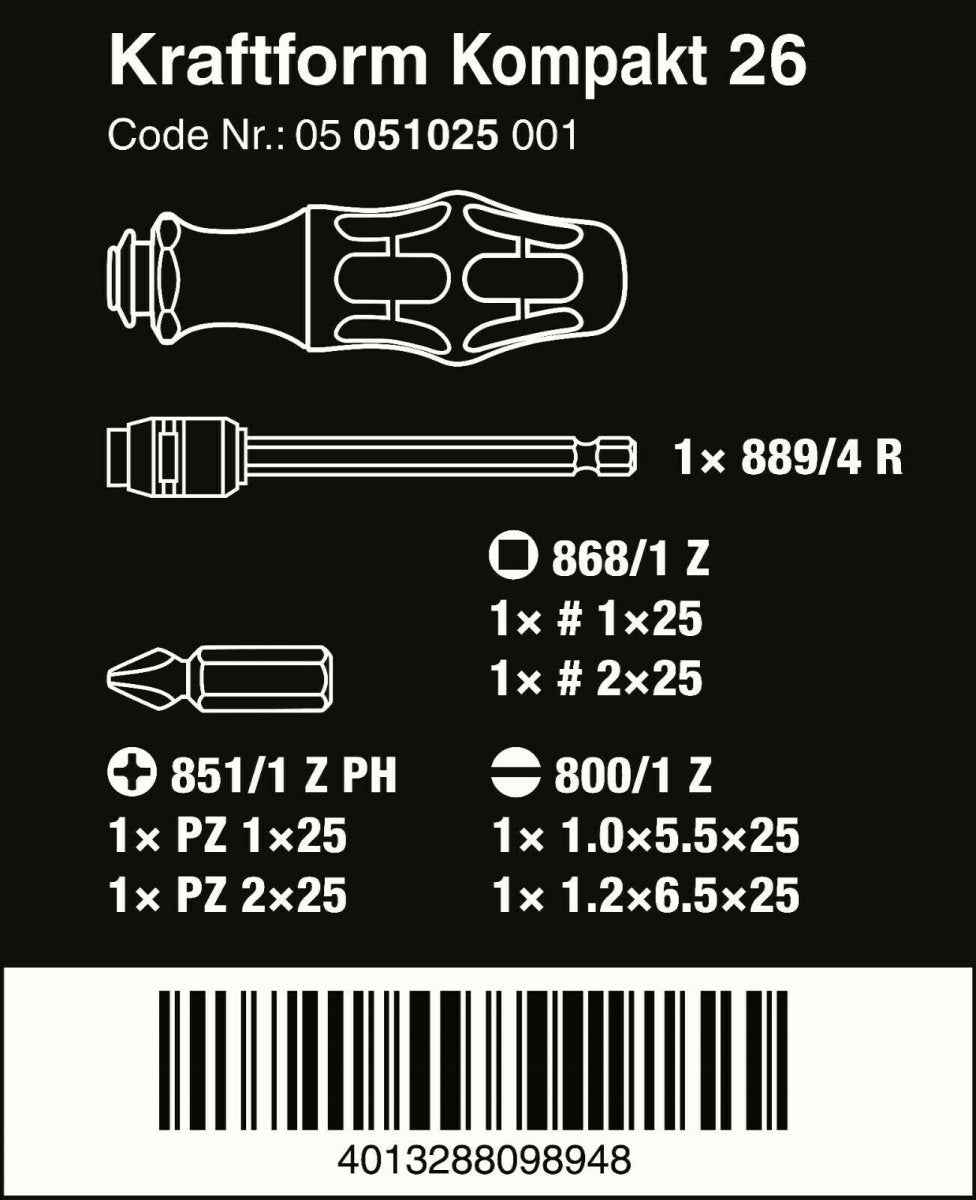 Wera Kraftform Kompakt 26 Combination Driver Magazine and Pouch Set 05051025001
