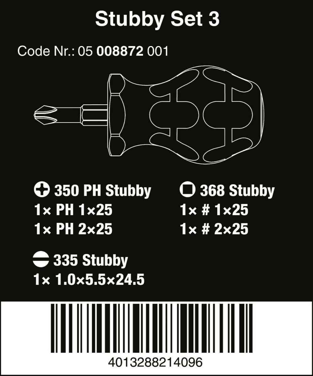 Wera Stubby Set 3 Screwdriver Set 5 Piece 05008872001