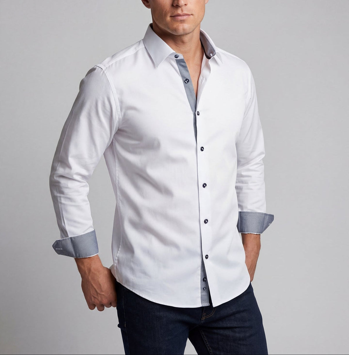 Joseph Button-Up Shirt With Contrast Details // White // Contemporary Fit (Regular)